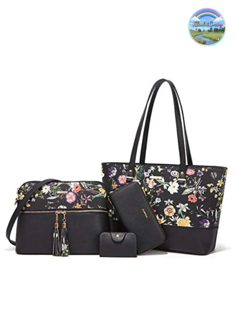 Synthetic Leather Satchel Handbag Set - Tote, Shoulder Bag, Wallet & Card Holder